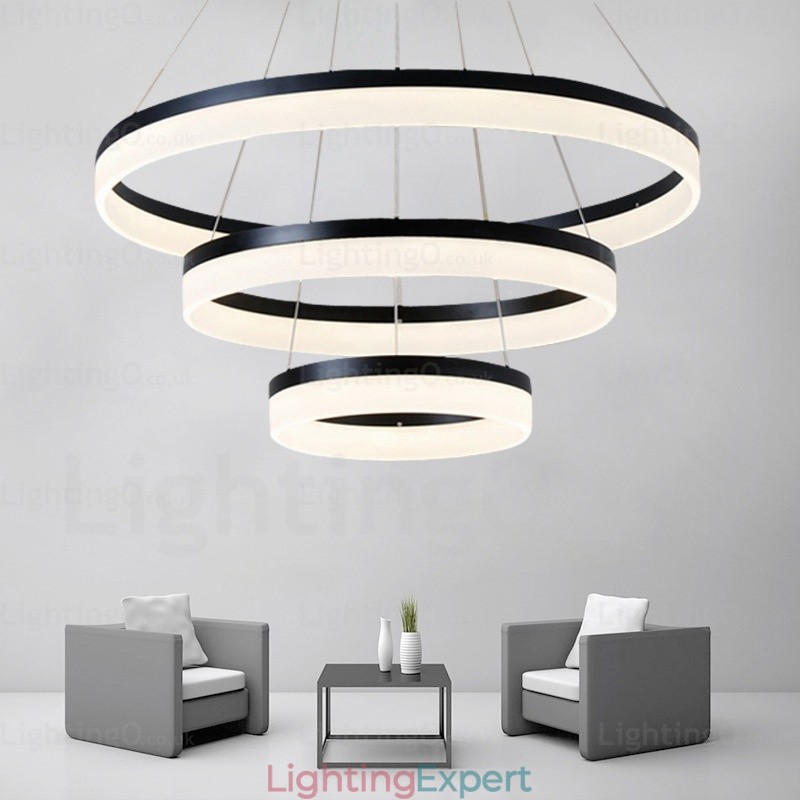 Wi Fi Smart Dimmable 3 Rings Modern Contemporary Pendant Light with Acrylic Shade