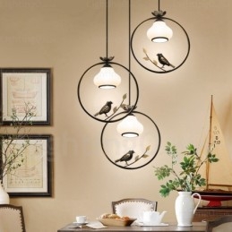 1 Light Country Rustic Rural Pendant Light with Glass Shade