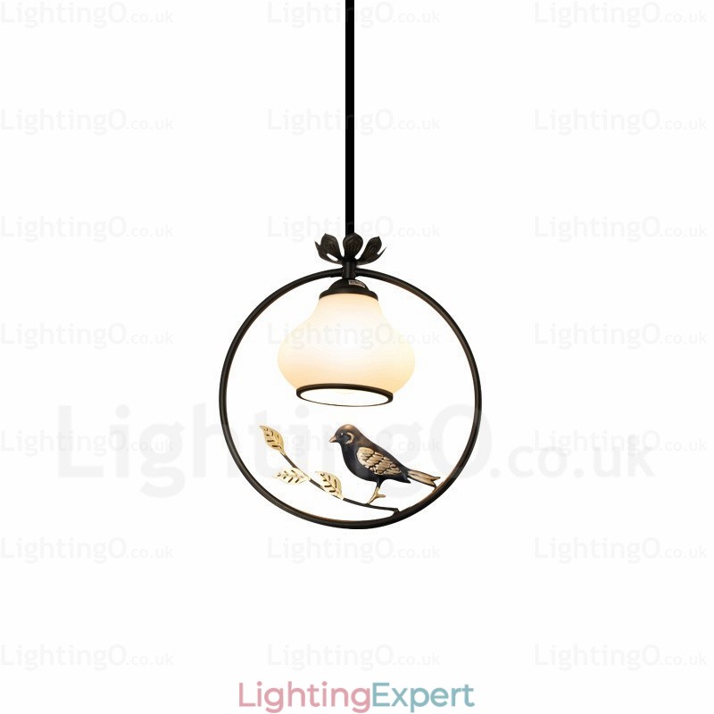 1 Light Country Rustic Rural Pendant Light with Glass Shade