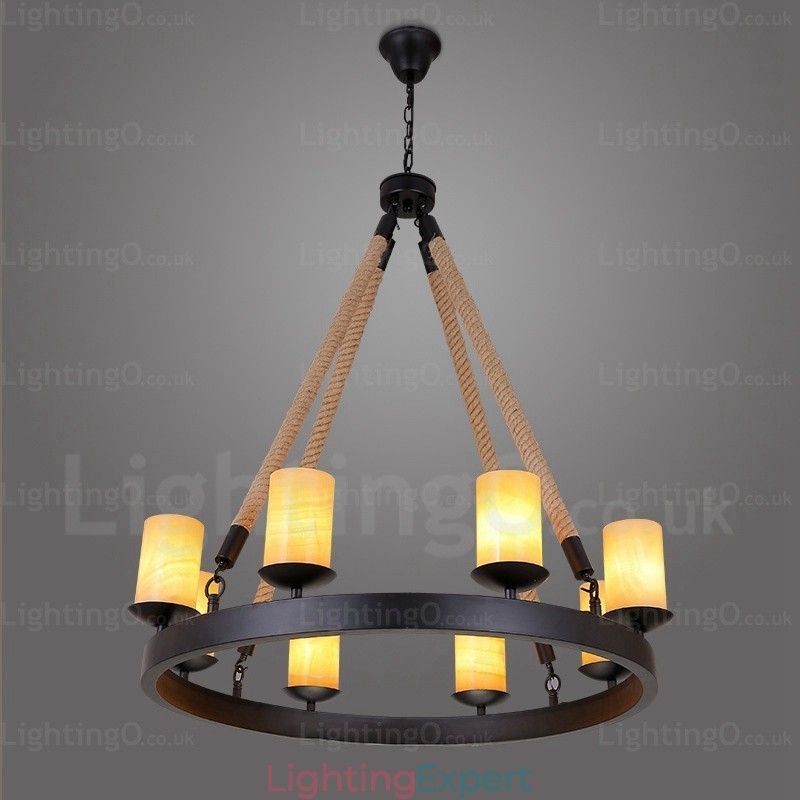 8 Light Vintage Retro Pendant Light with Marble Shade