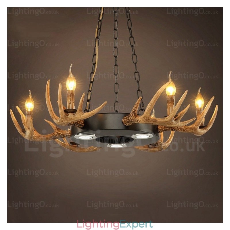 9 Light Vintage Retro Rustic Antler Chandelier Pendant Light
