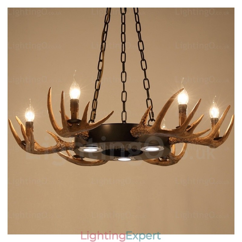 9 Light Vintage Retro Rustic Antler Chandelier Pendant Light