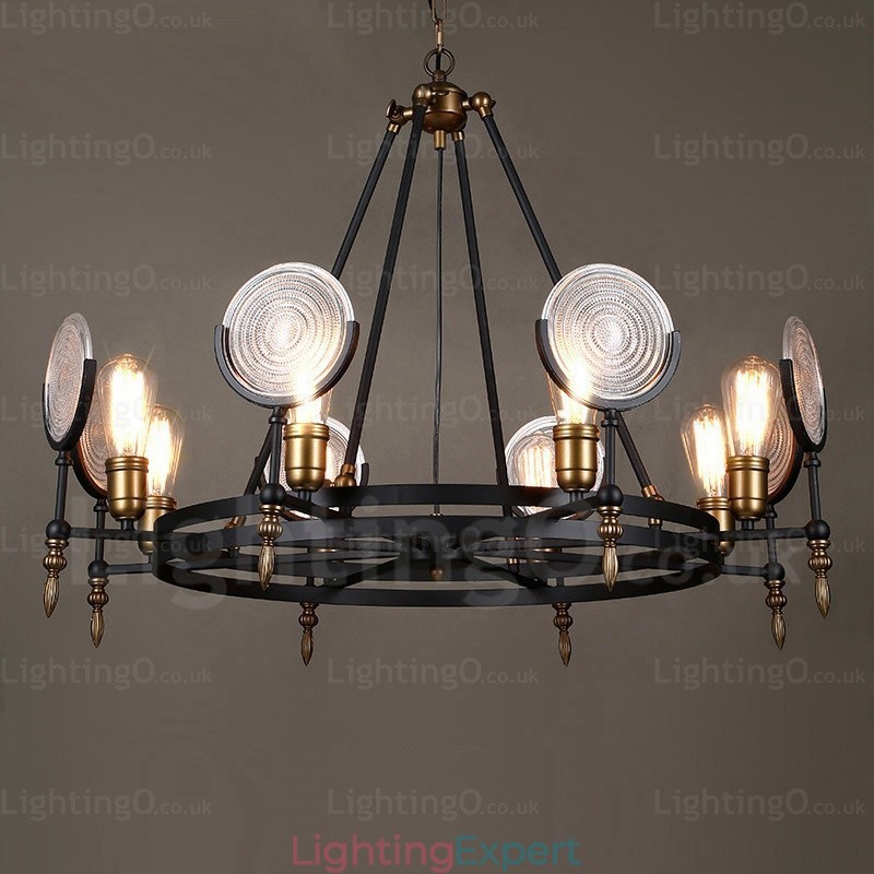 6 Light Vintage Retro Pendant Light with Glass Shade