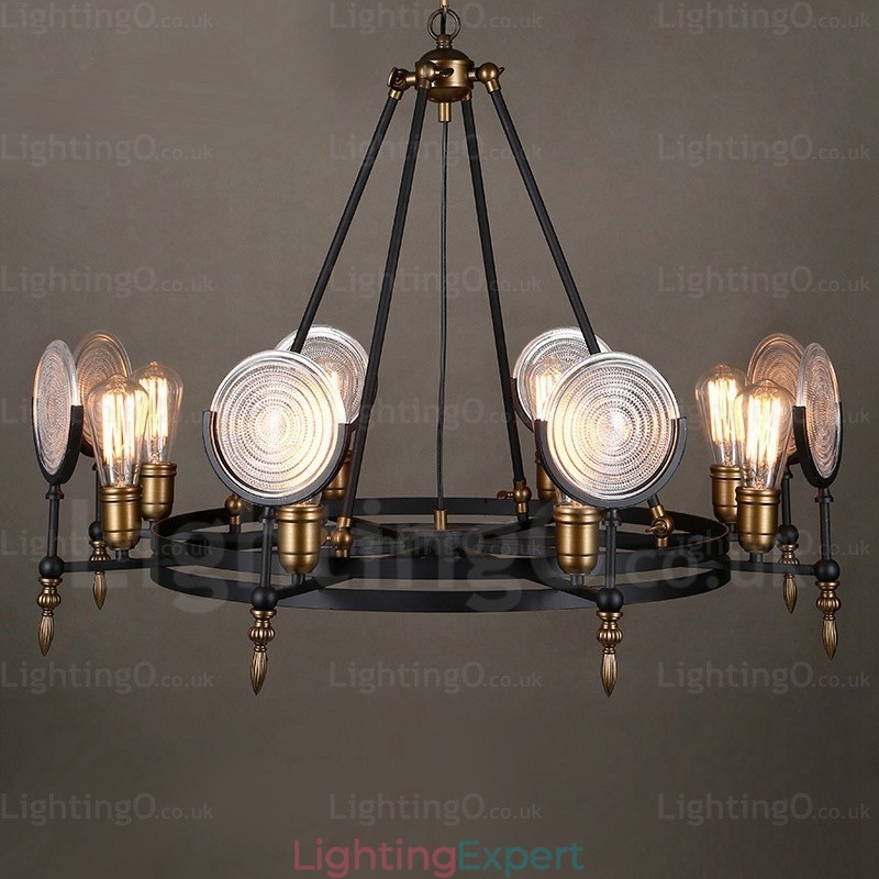 6 Light Vintage Retro Pendant Light with Glass Shade