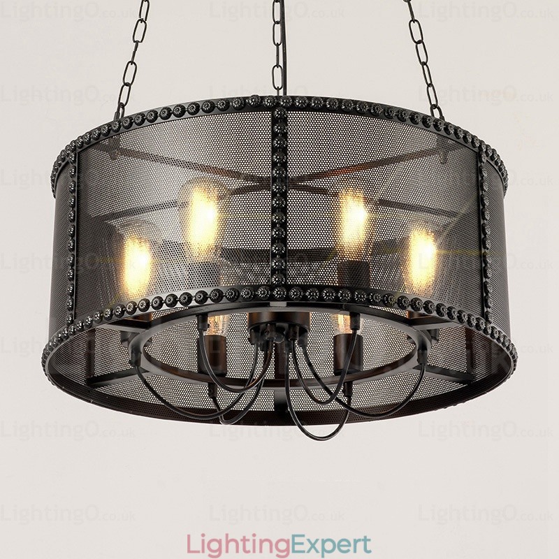 6 Light Vintage Retro Pendant Light with Stainless Steel Shade