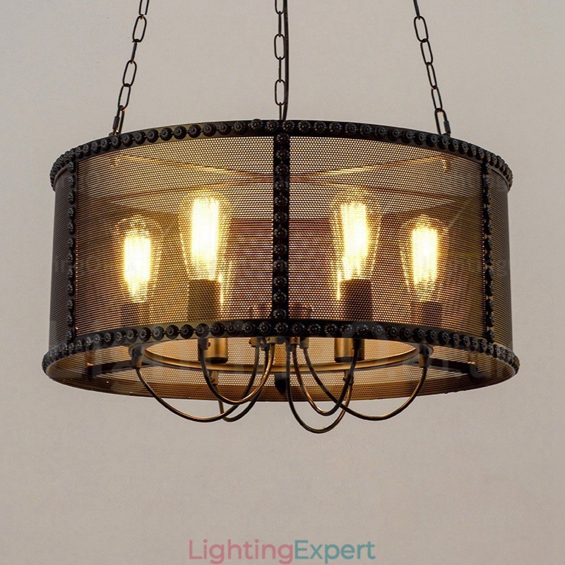 6 Light Vintage Retro Pendant Light with Stainless Steel Shade