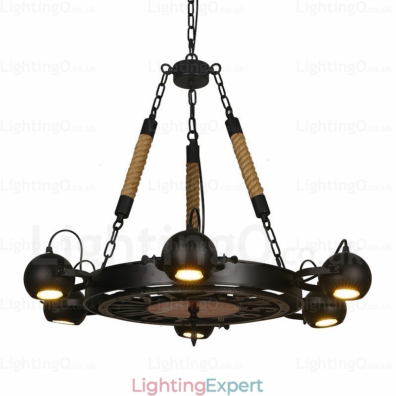 6 Light Vintage Retro Pendant Light with Stainless Steel Shade