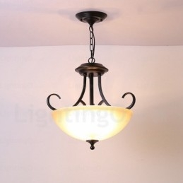 3 Light Country Rustic Pendant Light with Glass Shade