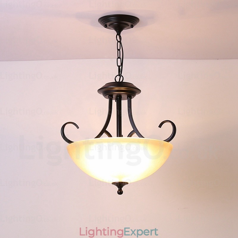 3 Light Country Rustic Pendant Light with Glass Shade