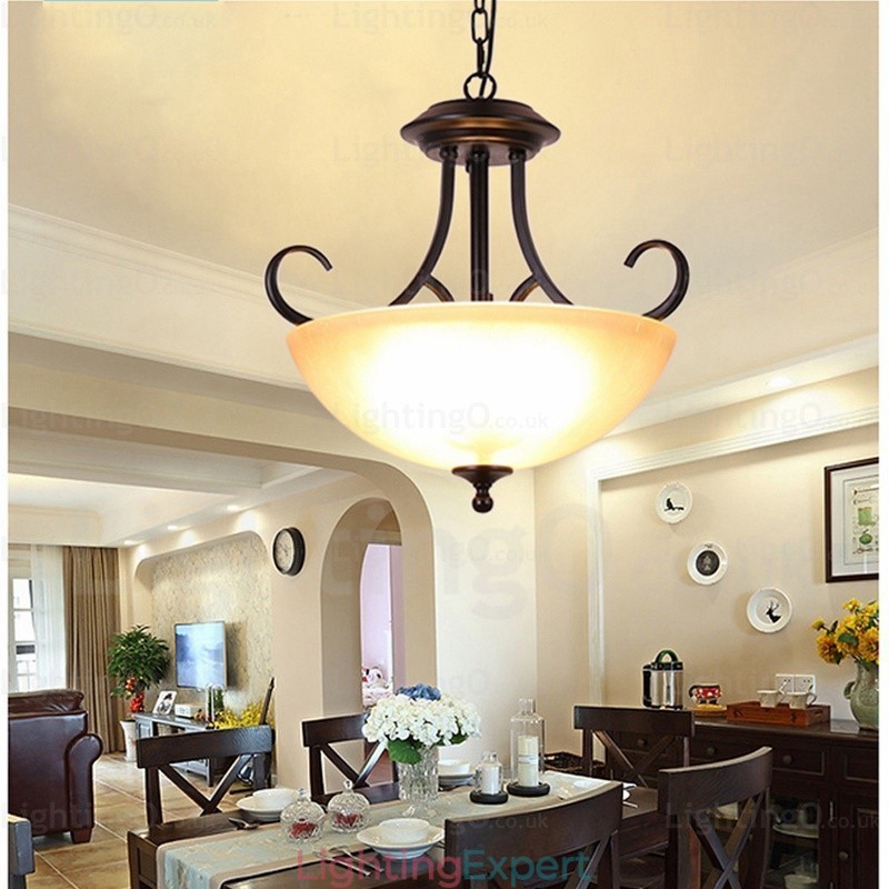 3 Light Country Rustic Pendant Light with Glass Shade