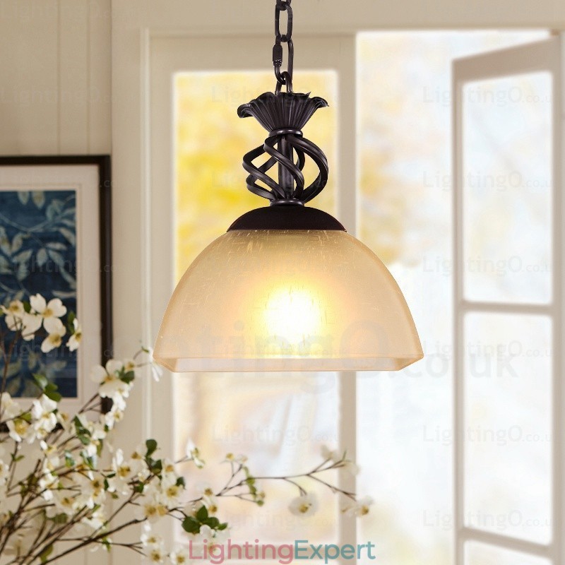 1 Light Country Rustic Pendant Light with Glass Shade