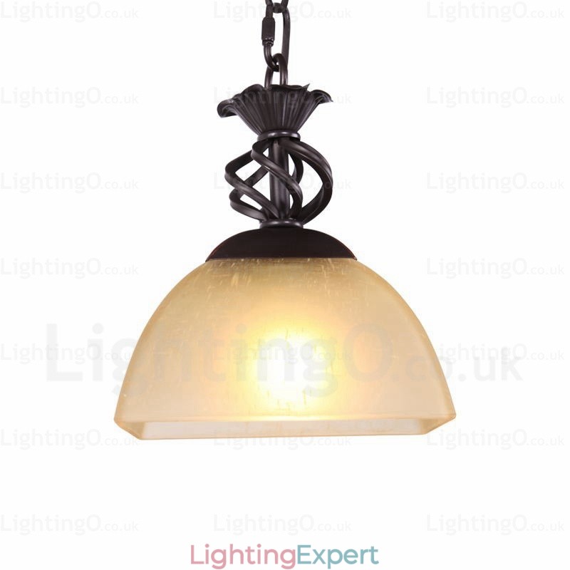 1 Light Country Rustic Pendant Light with Glass Shade