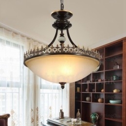 3 Light Country Rustic Pendant Light with Glass Shade