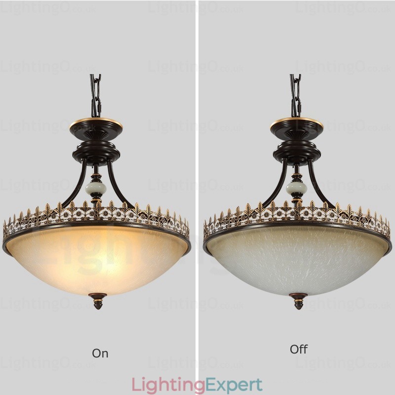 3 Light Country Rustic Pendant Light with Glass Shade