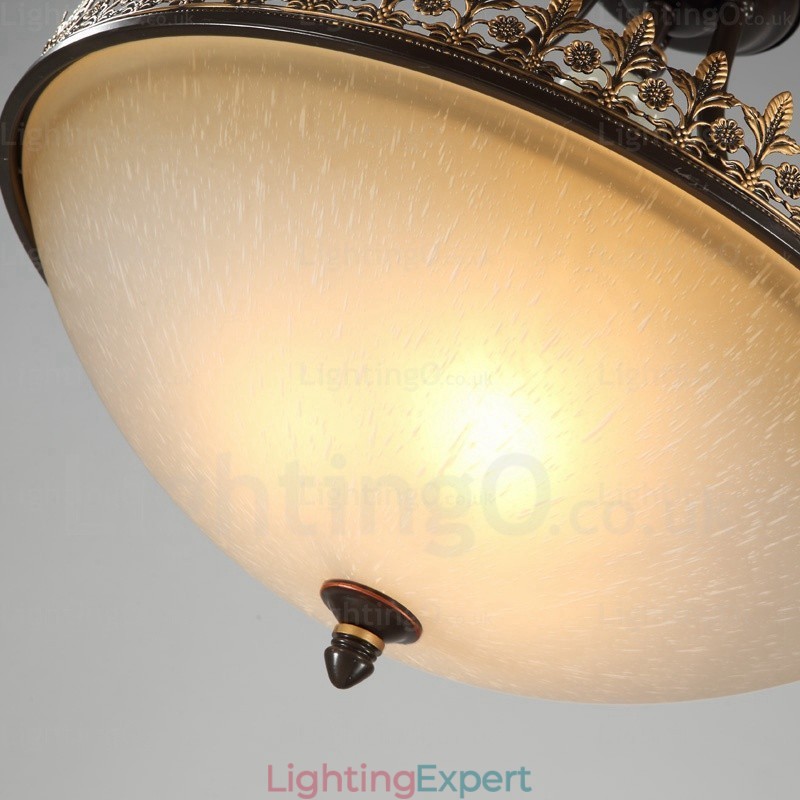 3 Light Country Rustic Pendant Light with Glass Shade