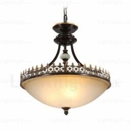 3 Light Country Rustic Pendant Light with Glass Shade