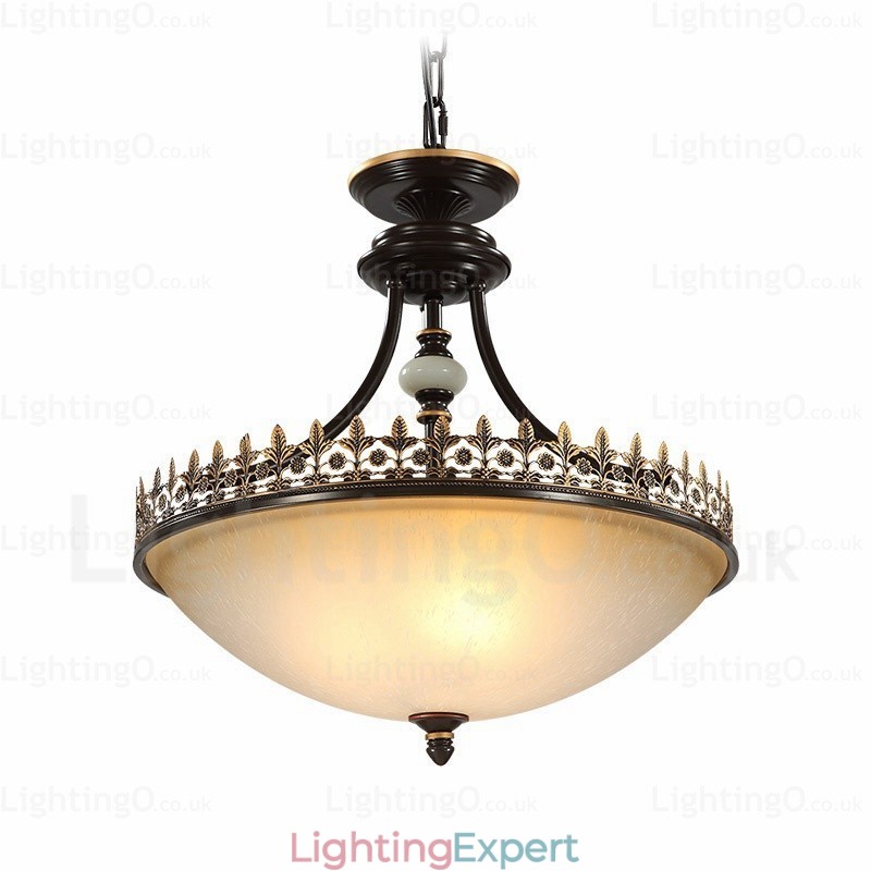 3 Light Country Rustic Pendant Light with Glass Shade