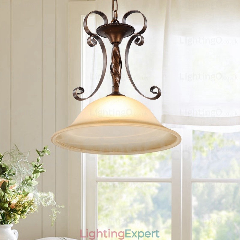 1 Light Country Rustic Pendant Light with Glass Shade
