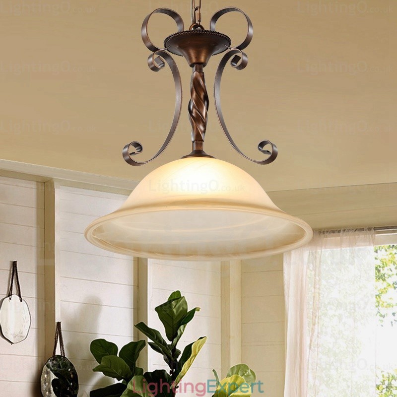 1 Light Country Rustic Pendant Light with Glass Shade