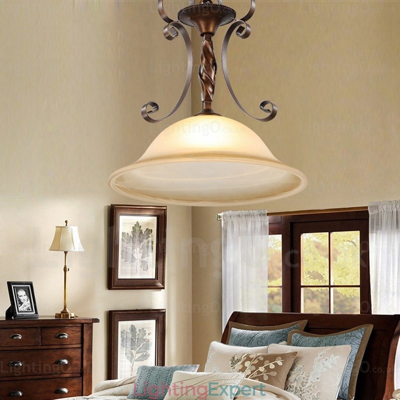 1 Light Country Rustic Pendant Light with Glass Shade