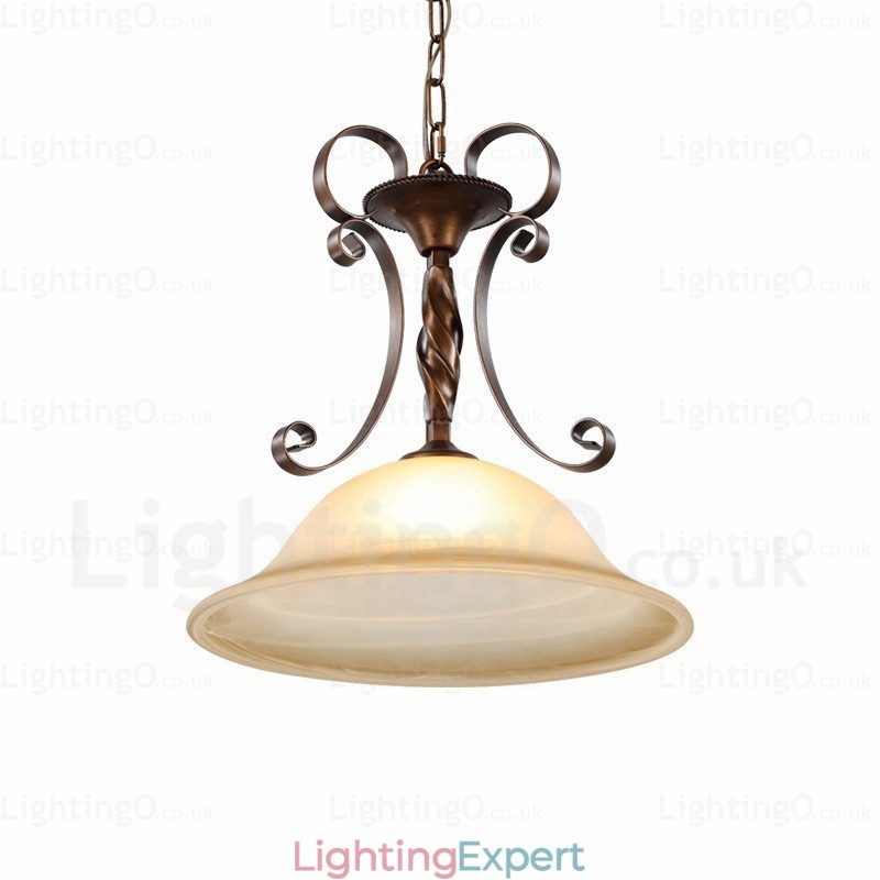 1 Light Country Rustic Pendant Light with Glass Shade
