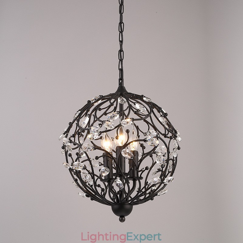 3 Light Vintage Retro Globe Crystal Pendant Light