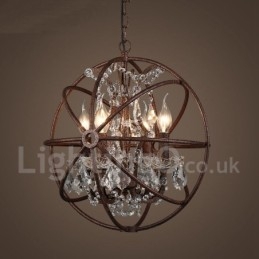 4 Light Diameter 40CM Vintage Crystal Globe Painting Metal Chandelier Rusty Colour Pendant Light