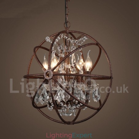 4 Light Diameter 40CM Vintage Crystal Globe Painting Metal Chandelier Rusty Colour Pendant Light 4 Light Diameter 40CM Vintage Crystal Globe Painting Metal Chandelier Rusty Colour Pendant Light
