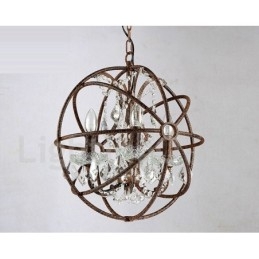 4 Light Diameter 40CM Vintage Crystal Globe Painting Metal Chandelier Rusty Colour Pendant Light