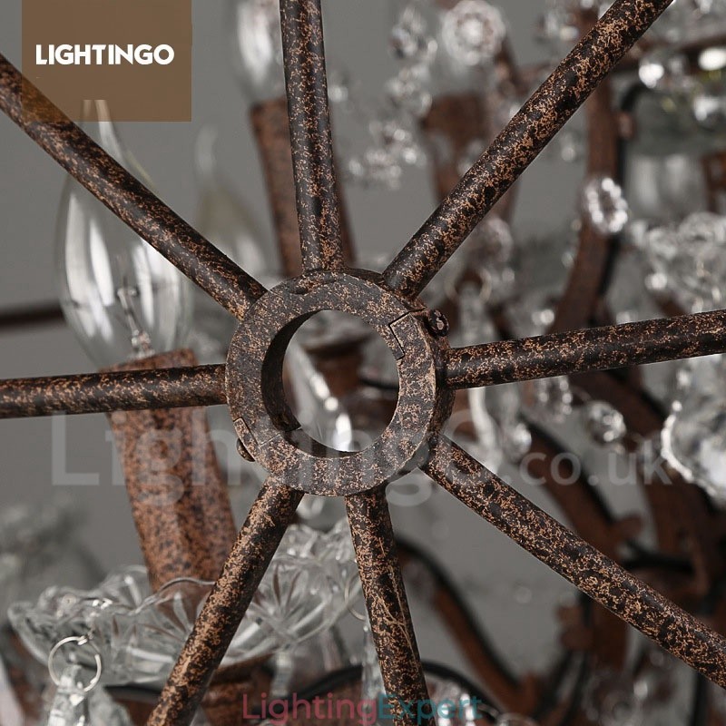 4 Light Diameter 40CM Vintage Crystal Globe Painting Metal Chandelier Rusty Colour Pendant Light