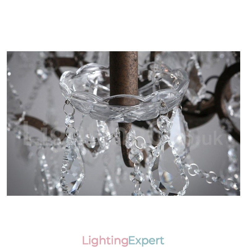 6 Light Diameter 60CM Vintage Crystal Painting Metal Chandelier Rusty Iron Colour Pendant Light