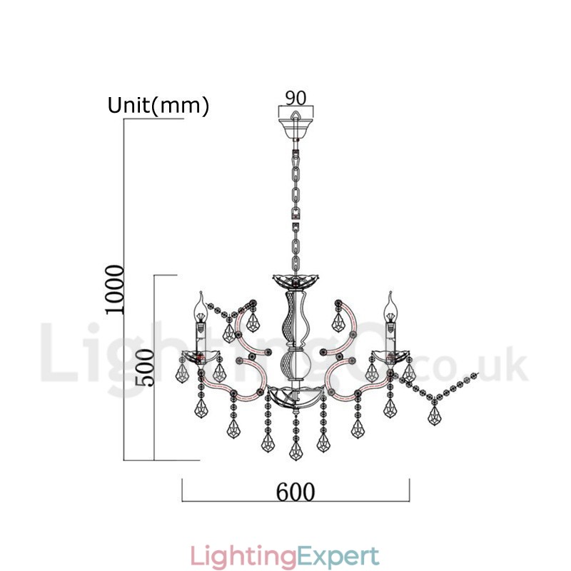 6 Light Diameter 60CM Vintage Crystal Painting Metal Chandelier Rusty Iron Colour Pendant Light