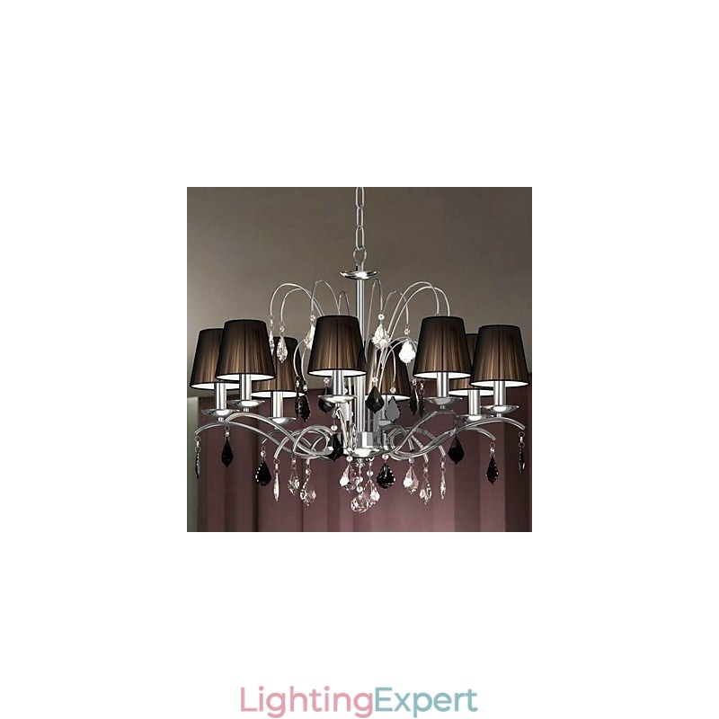 Cloth Lamp Shade Crystal Chandelier 8 Lights