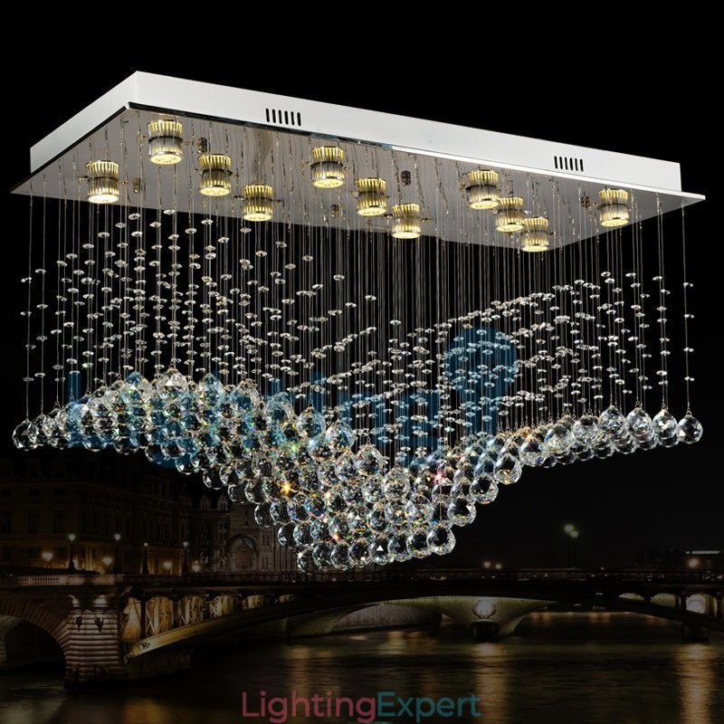 Modern Contemporary Chandelier Flush mount Pendant Fixture Crystal Rain Drop Light