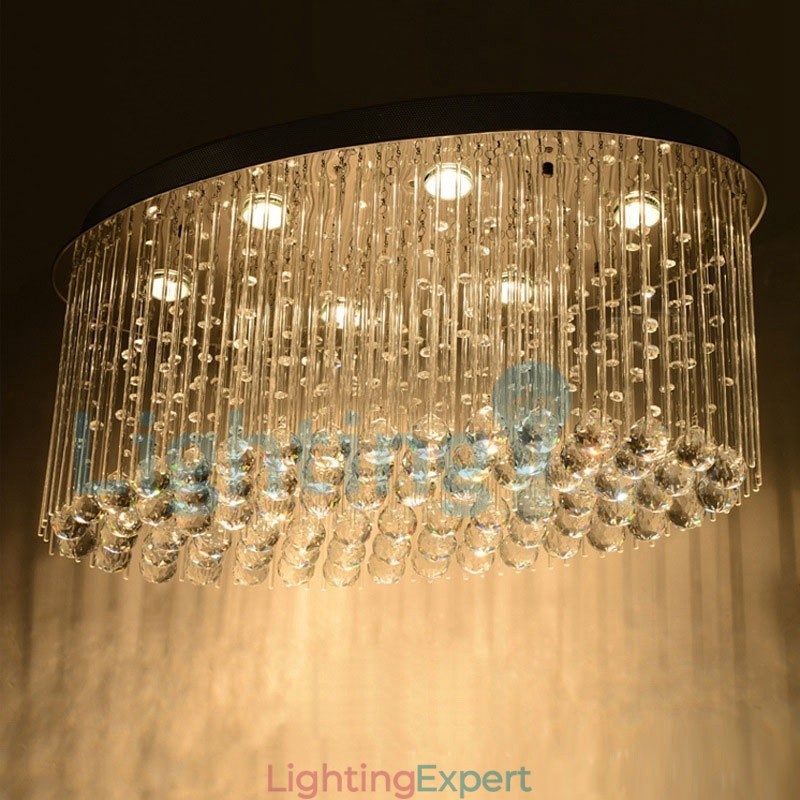 Modern Contemporary Chandelier Flush mount Pendant Fixture Crystal Rain Drop Light