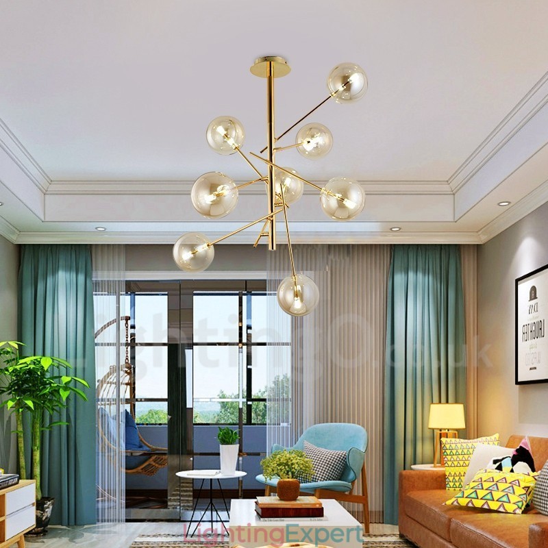 6 Lights Nordic Lamp Chandelier Simple Creative Retro Iron Glass Ball Magic Bean Chandelier