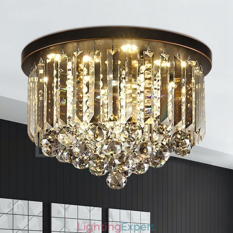 Retro Round Grey Crystal Ceiling Lights