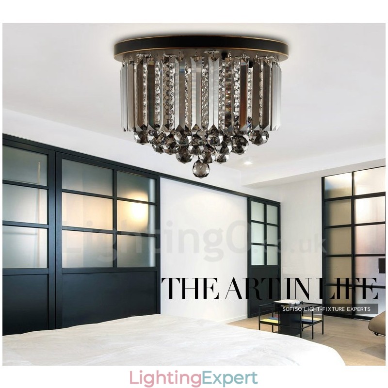 Retro Round Grey Crystal Ceiling Lights