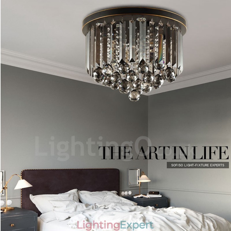 Retro Round Grey Crystal Ceiling Lights