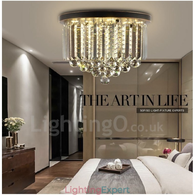 Retro Round Grey Crystal Ceiling Lights