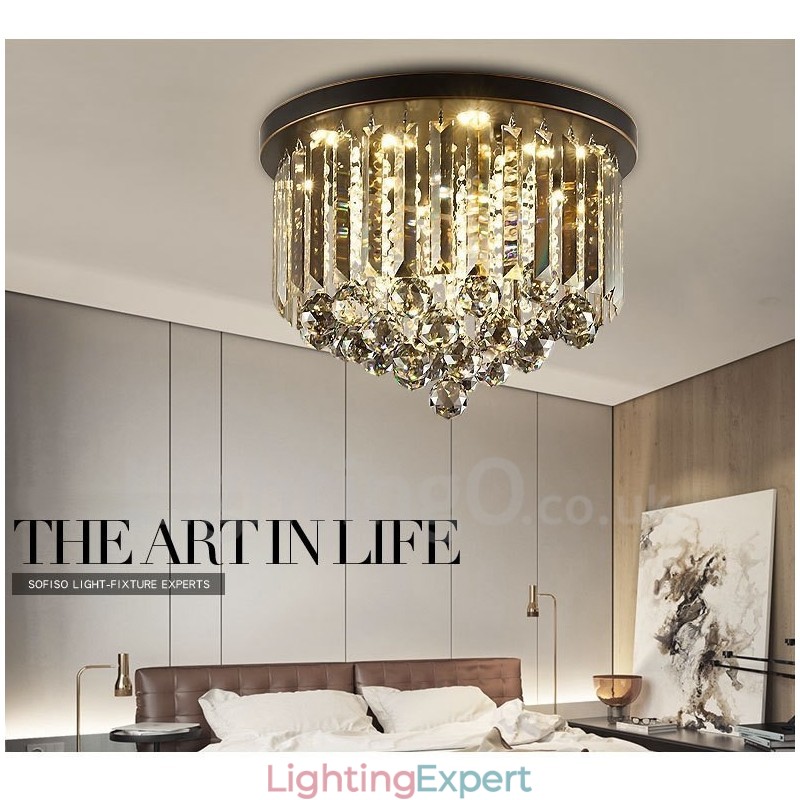 Retro Round Grey Crystal Ceiling Lights