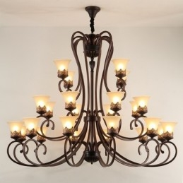 24 Lights High Ceiling Vintage Country Island Painting Metal Chandelier with Glass Shades Hight Ceiling