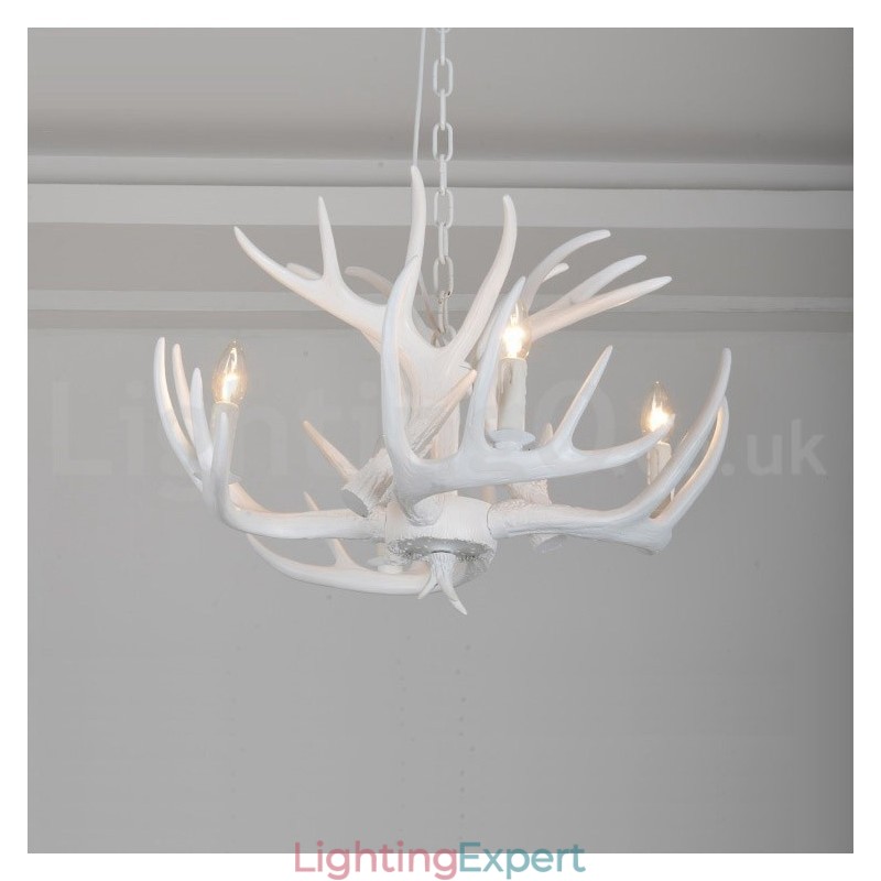 4 Light Rustic Artistic Retro Antler White Chandelier