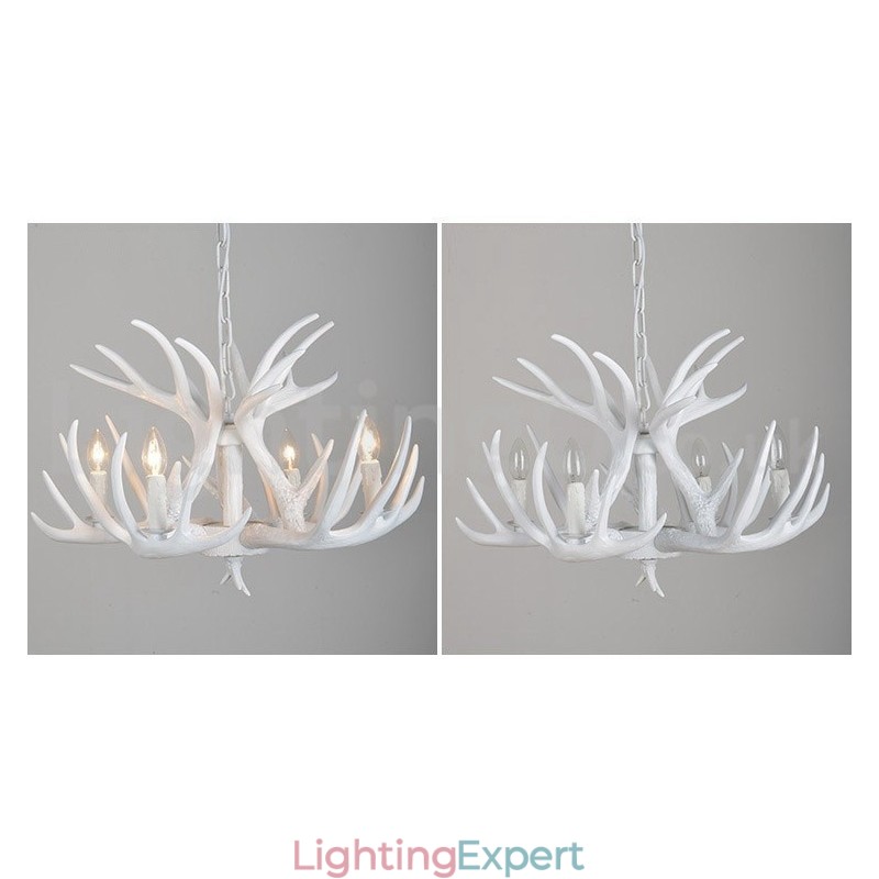 4 Light Rustic Artistic Retro Antler White Chandelier