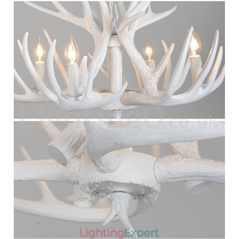 4 Light Rustic Artistic Retro Antler White Chandelier