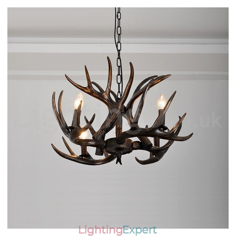 4 Light Rustic Artistic Retro Antler Gradient Black Chandelier