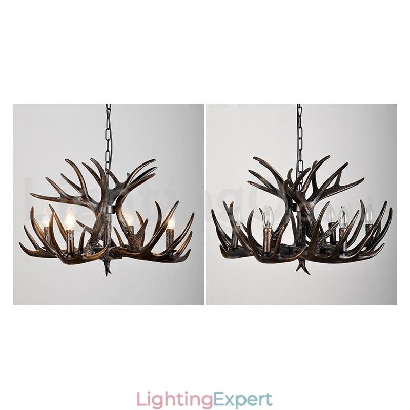 4 Light Rustic Artistic Retro Antler Gradient Black Chandelier