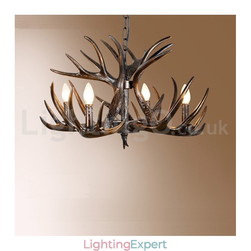 4 Light Rustic Artistic Retro Antler Gradient Black Chandelier