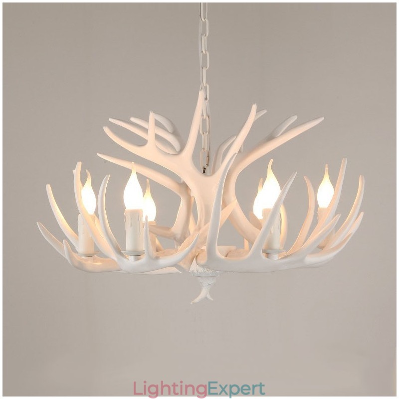 6 Light Rustic Artistic Retro Antler White Chandelier