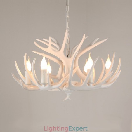 6 Light Rustic Artistic Retro Antler White Chandelier